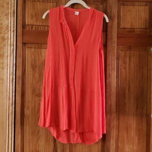 FOREVER 21 orange-red sleeveless 1/2 button front tunic sz M woman's